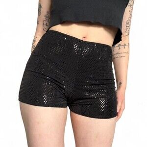 Black Sequin Spandex Shorts Rave